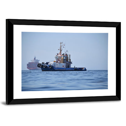 A Tugboat Near To Container Ship In Coasts Of Valparaiso Wall Art