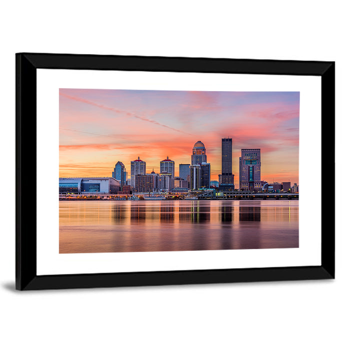Louisville Skyline at Sunset Wall Art as a framed print