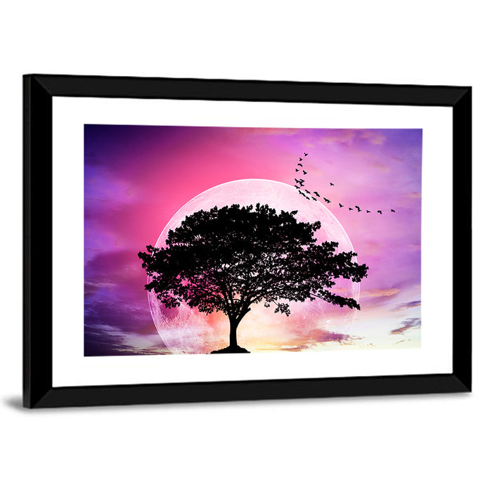 Tree Beneath Twilight Moon Wall Art as a framed print