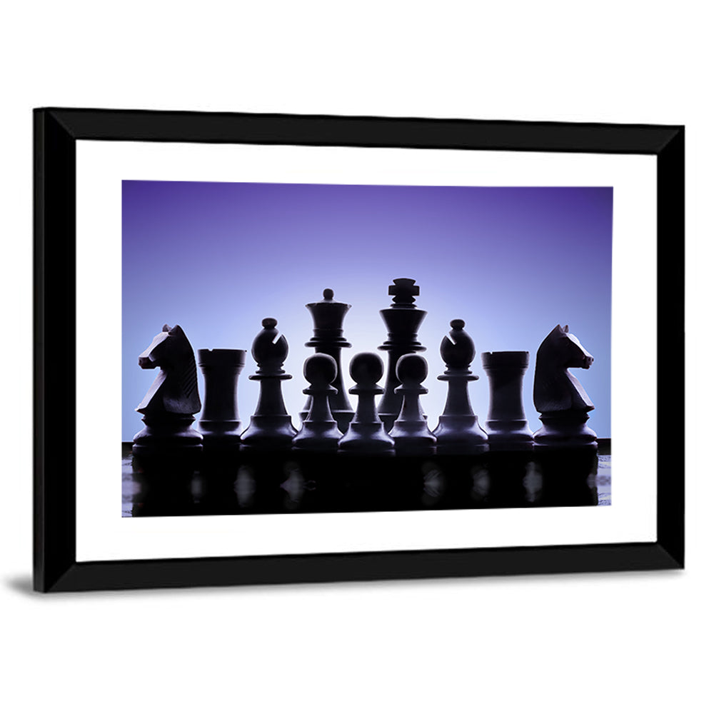 Blue Backlit Chess Pieces Wall Art
