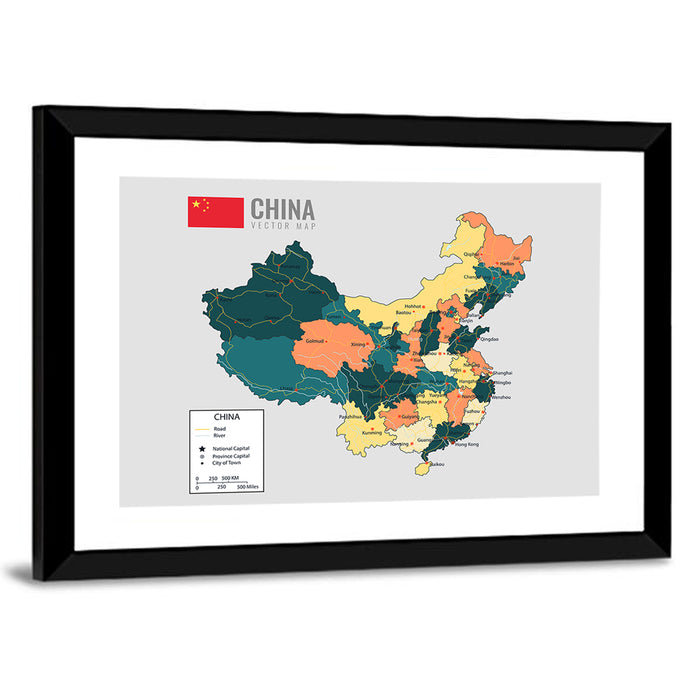 China Political Map Wall Art as a framed print