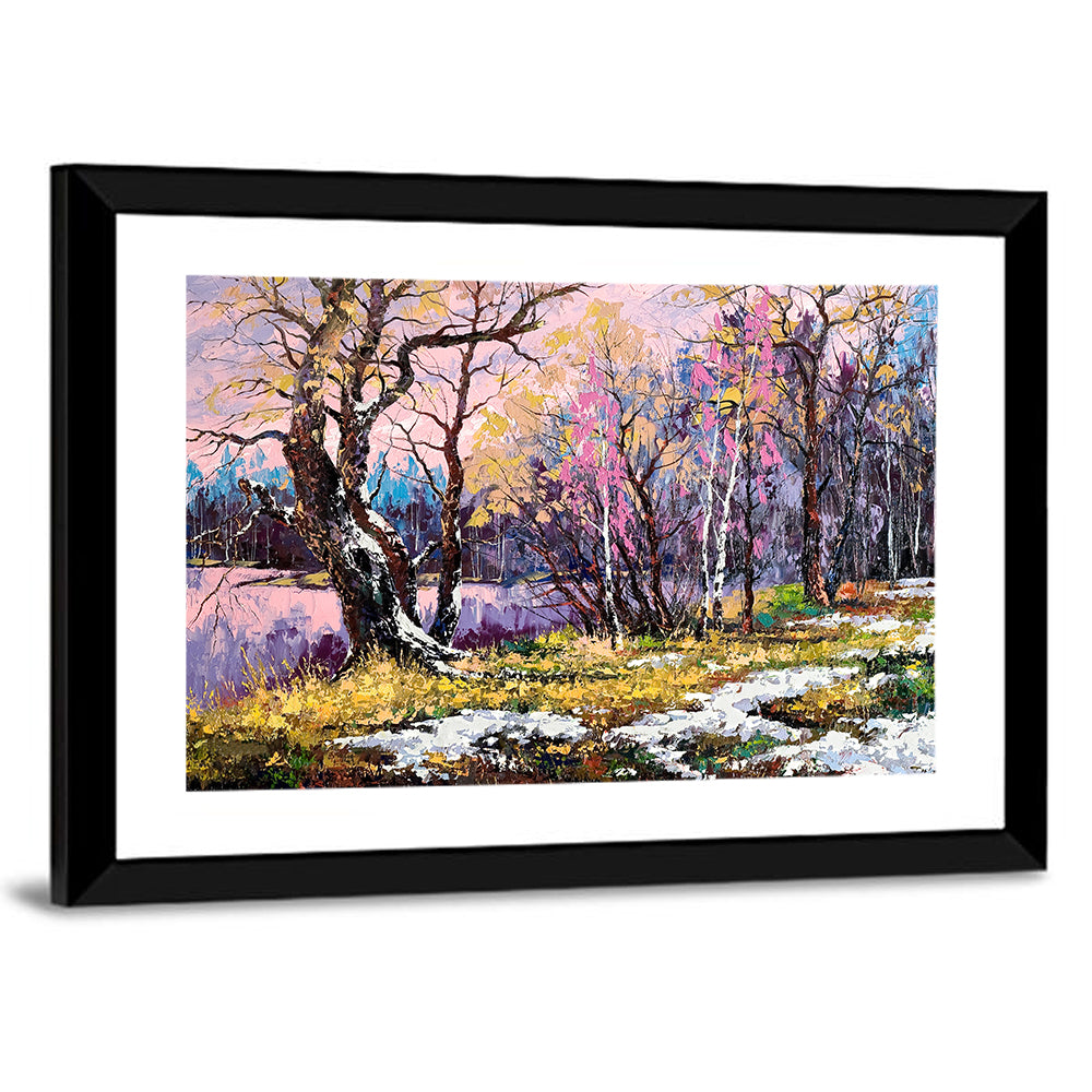 Autumn Lakeshore with Pink Foliage Wall Art
