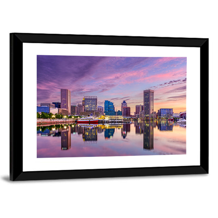 Baltimore Inner Harbor Skyline Wall Art as a framed print