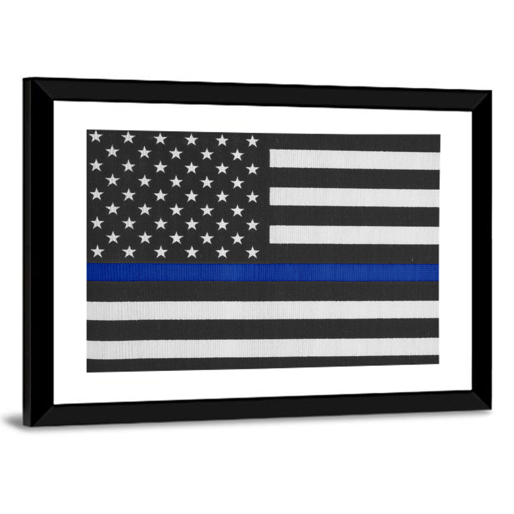 Monochrome American Flag with Blue Stripe Wall Art