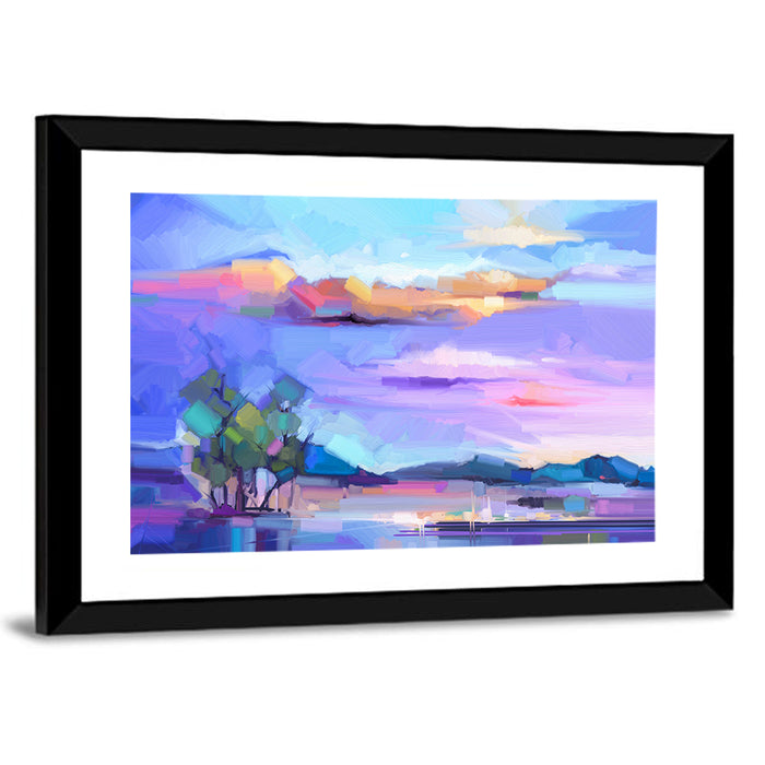 Dusk Lake Reflection Wall Art as a framed print