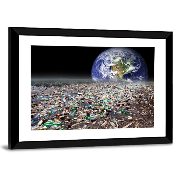 Earth Above Plastic Seas Wall Art as a framed print