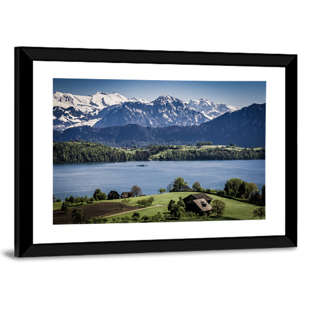 Alpine Lake View with Meadows Wall Art