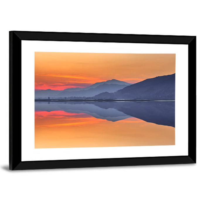 Swat River Sunset Reflection Wall Art as a framed print