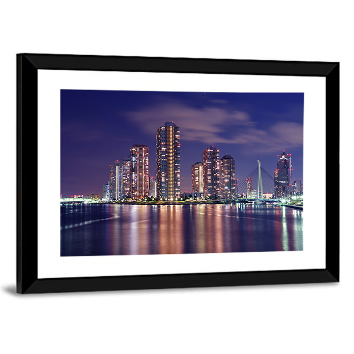 Tokyo Night Skyline Wall Art as a framed print