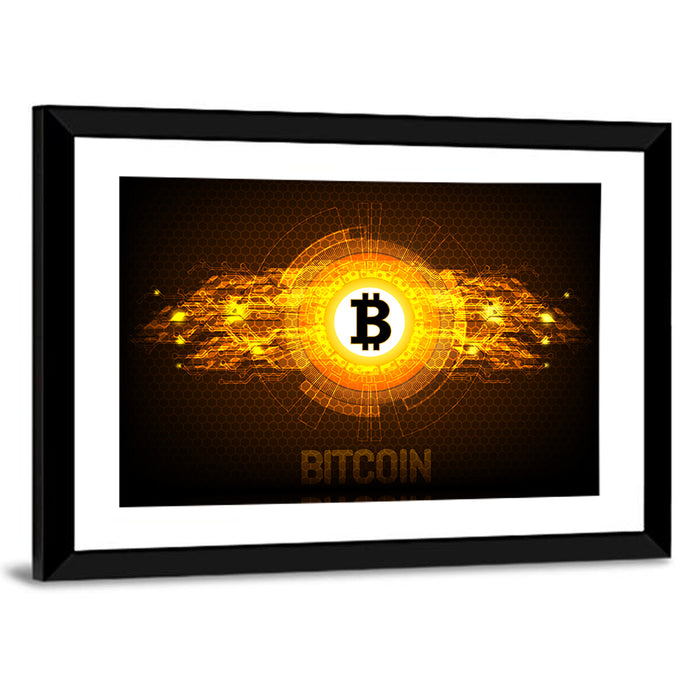 Futuristic Bitcoin Circuit Wall Art as a framed print