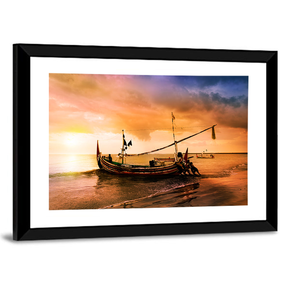 Boat On Beach At Bali Island Wall Art