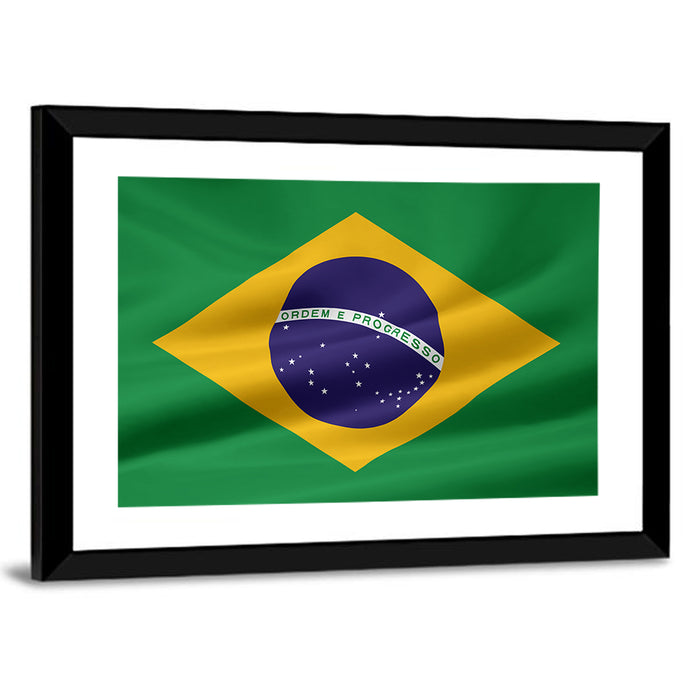 Brazil Flag with Ordem E Progresso Wall Art as a framed print