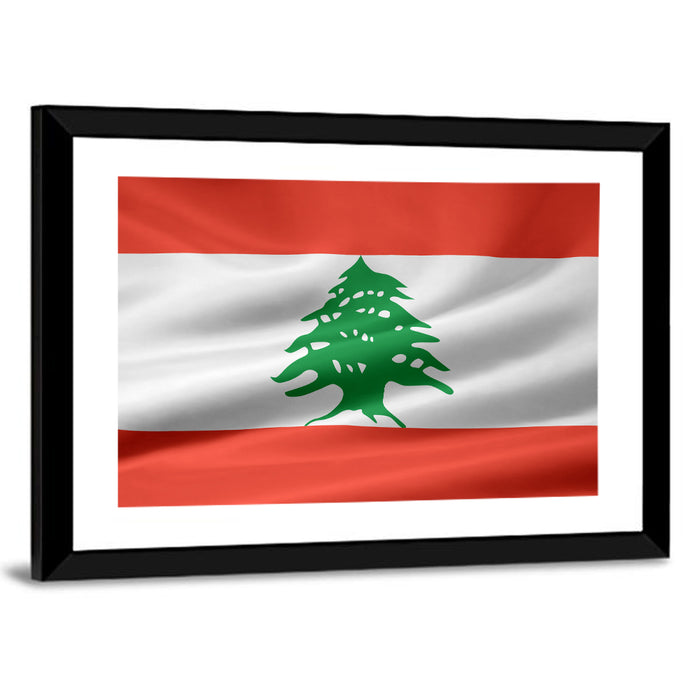 Lebanon Flag with Cedar Emblem Wall Art as a framed print