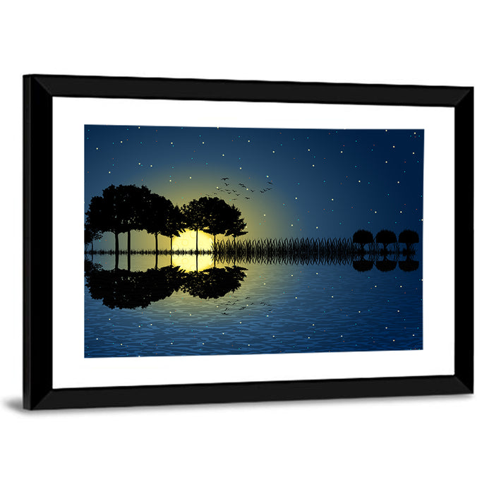 Moonlit Guitar Island Wall Art as a framed print