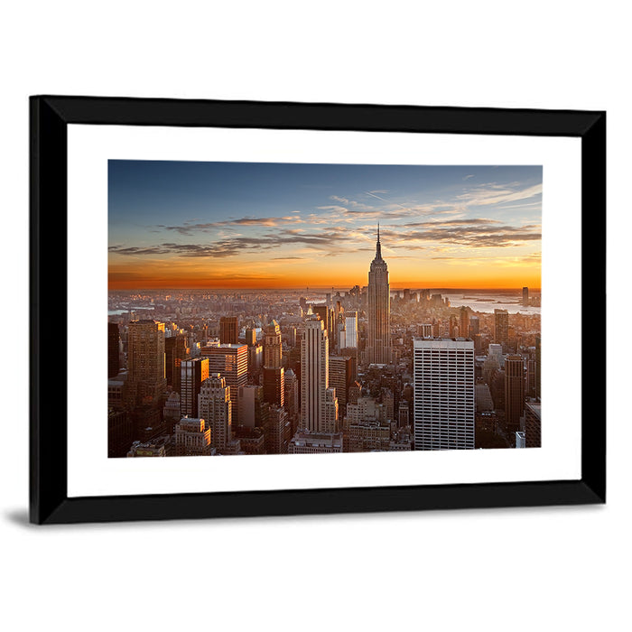 Manhattan Sunset with Empire State Wall Art as a framed print