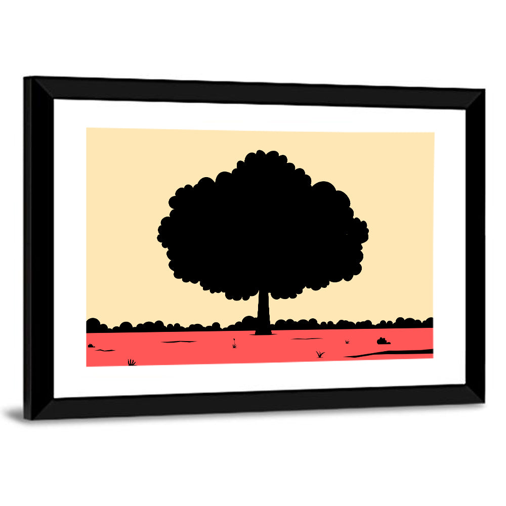 Red Horizon Tree Silhouette Wall Art
