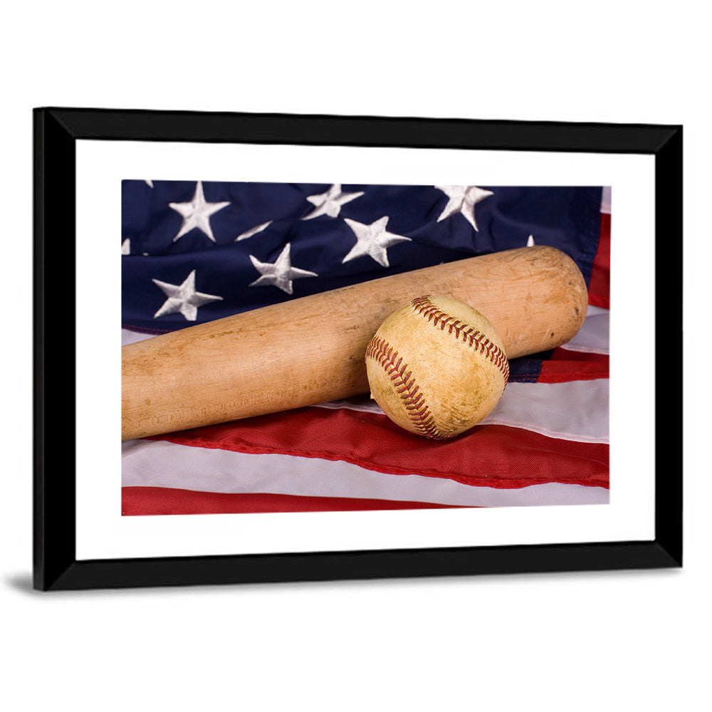 Baseball and Bat on American Flag Wall Art
