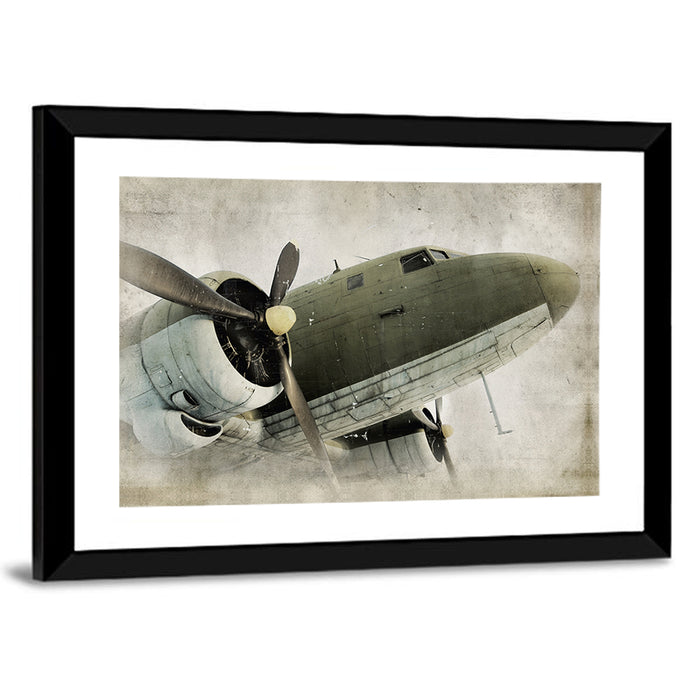 Low Angle Vintage Propeller Airplane Wall Art as a framed print