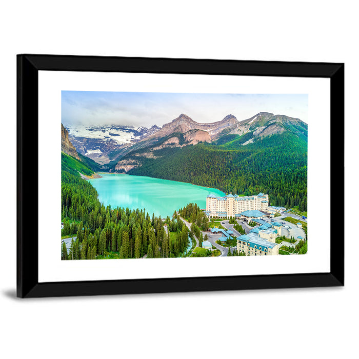 Lake Louise Aerial View Wall Art as a framed print
