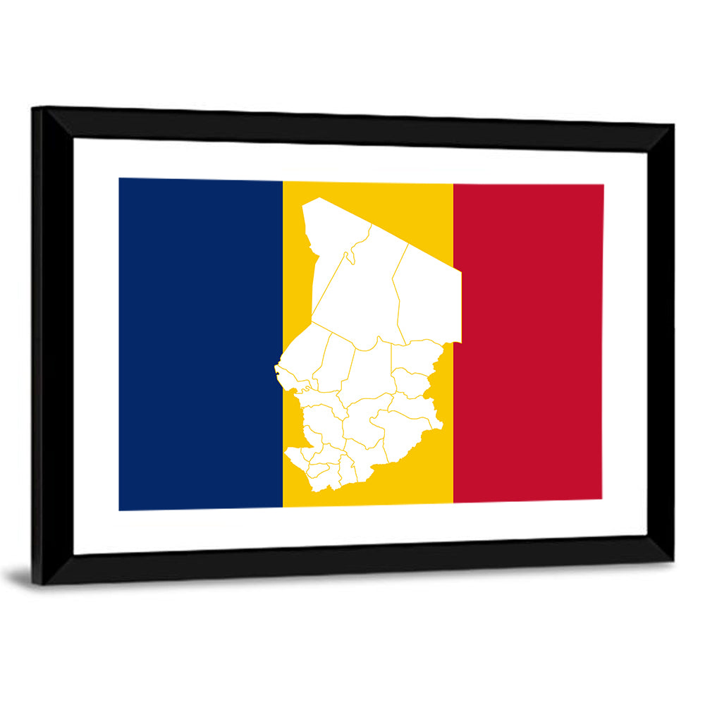 Chad Map with Tricolor Flag Wall Art