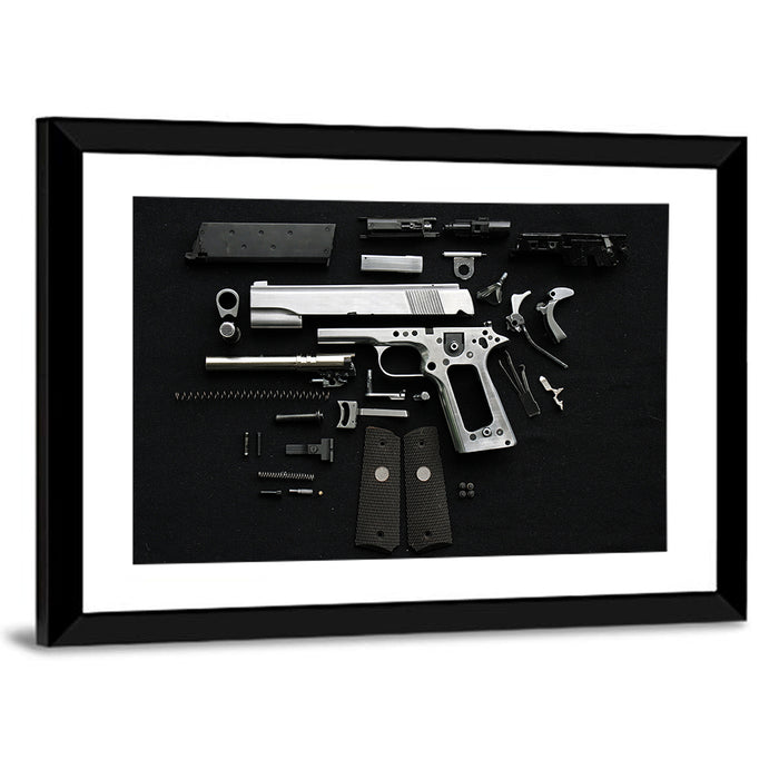 Exploded Pistol Study Wall Art as a framed print