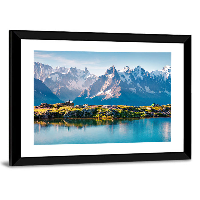 Snowcapped Mountain Lake Wall Art as a framed print