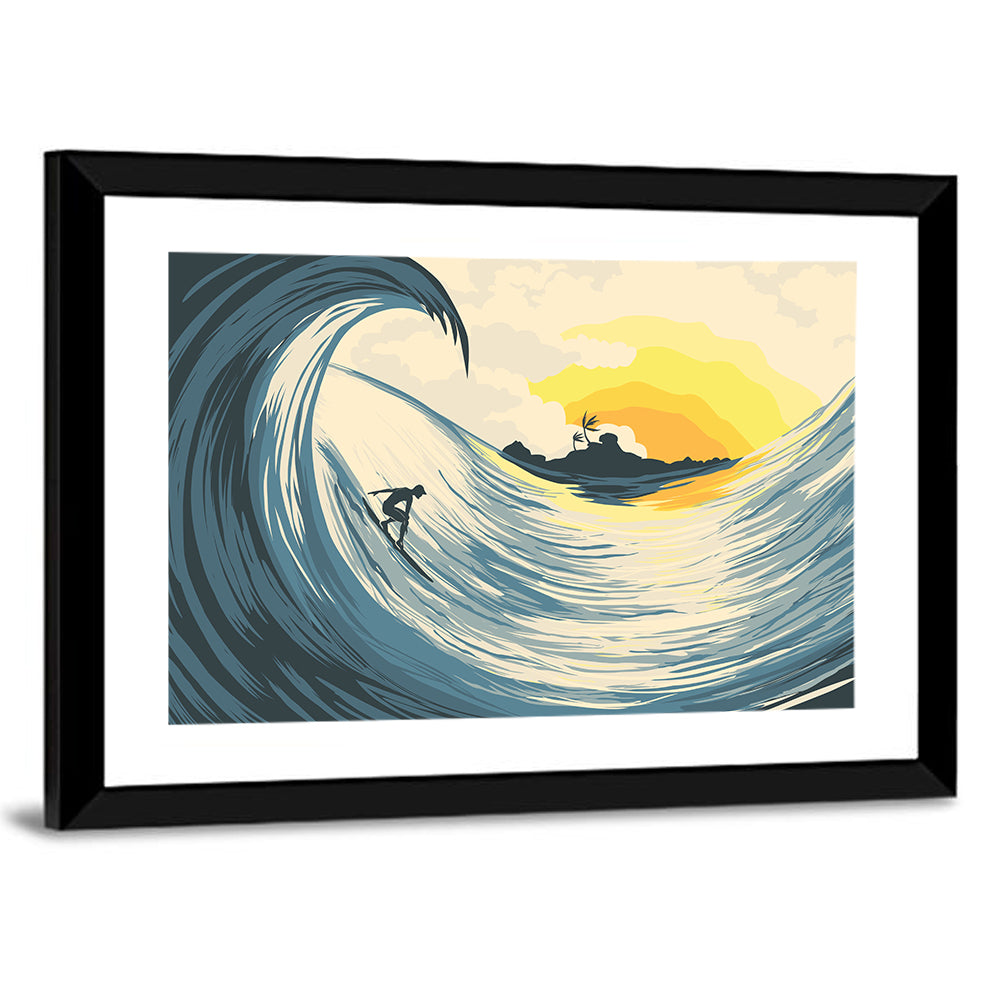 Tropical Sunset Surf Scene Wall Art