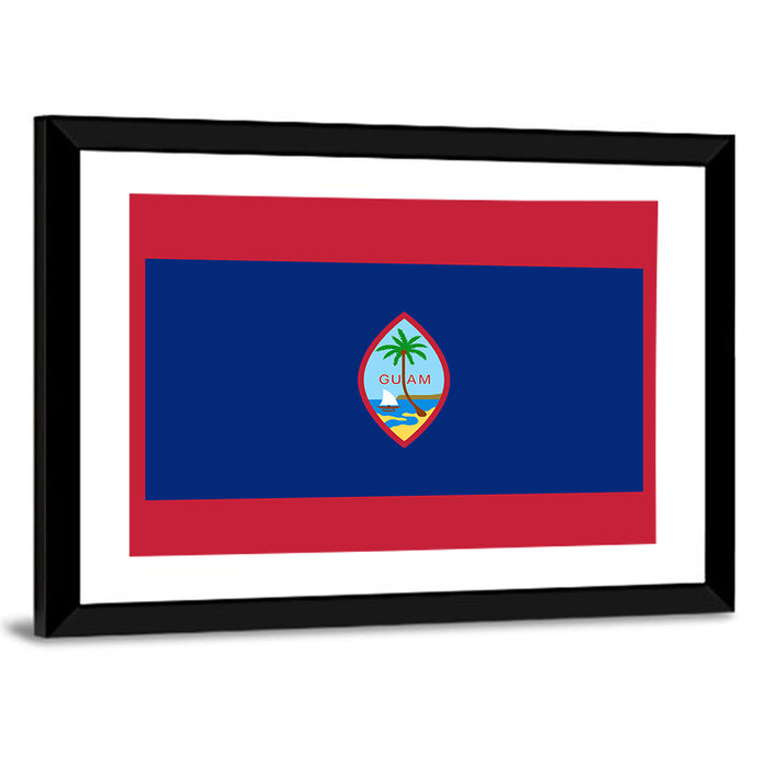 Guam Flag Emblem with Palm and Boat Wall Art as a framed print