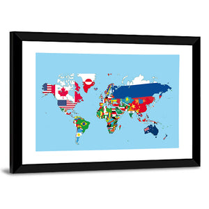 World Map With Flags Wall Art