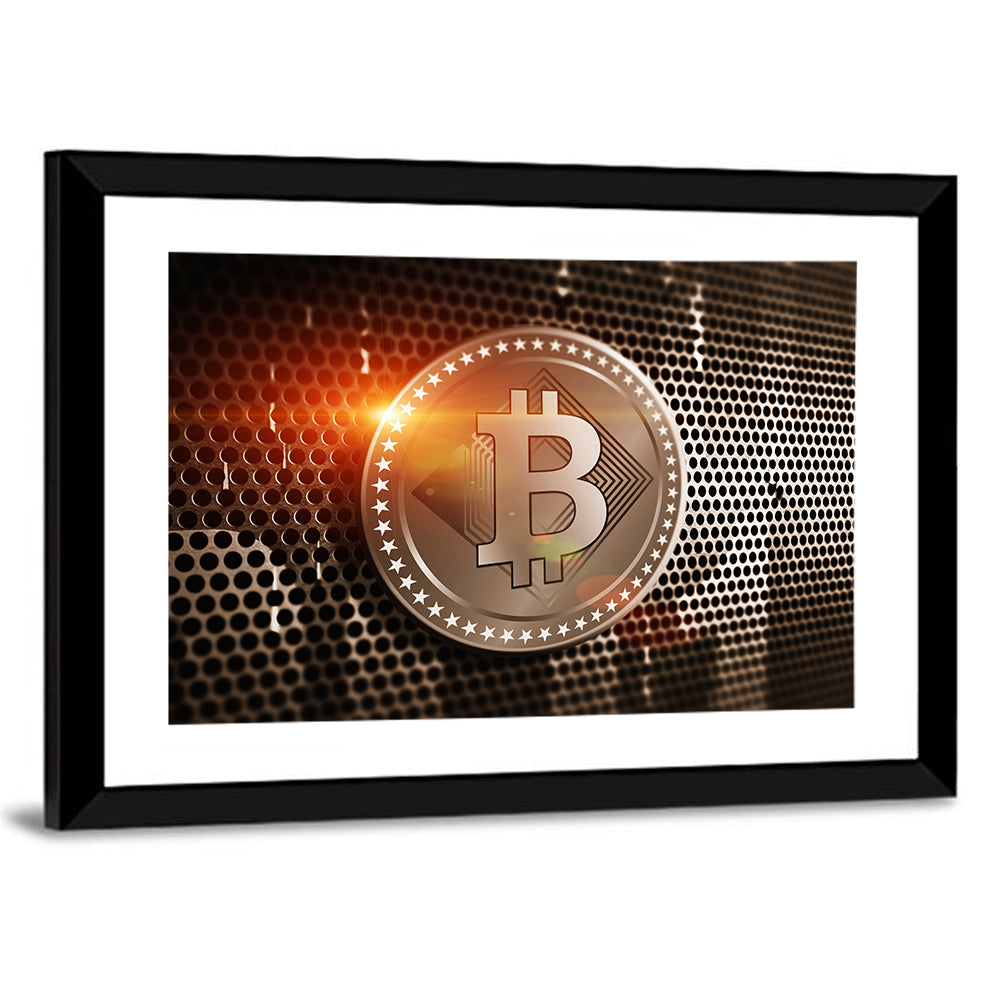 Golden Bitcoin Closeup Wall Art