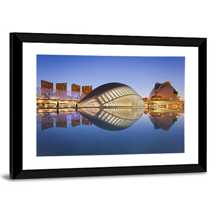 Valencia City of Arts and Sciences, Twilight Wall Art as a framed print