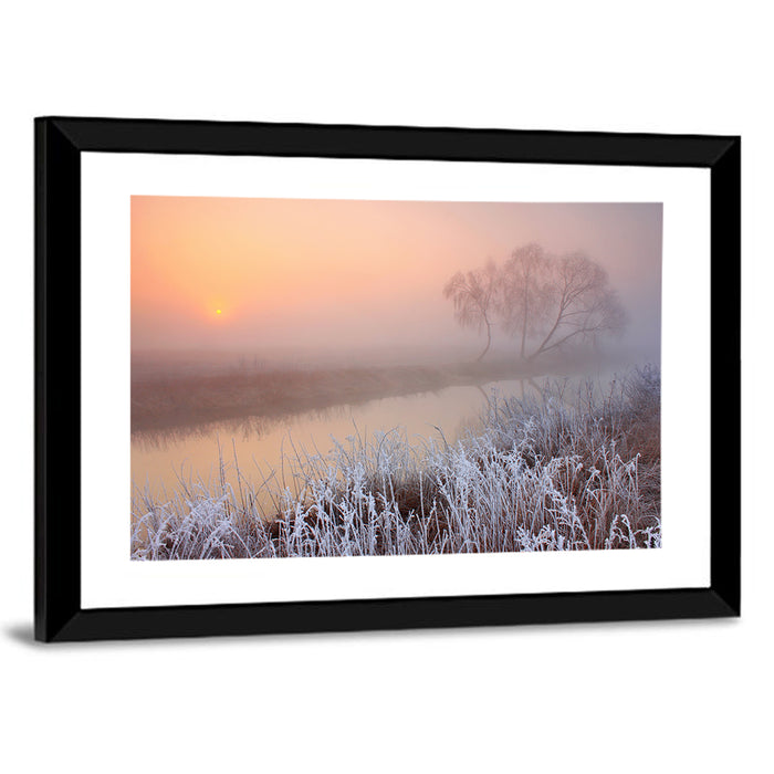 Misty Morning on the River Wall Art as a framed print
