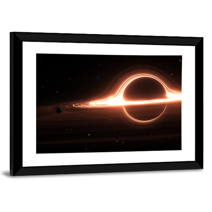 Planet Orbiting a Giant Black Hole Wall Art as a framed print