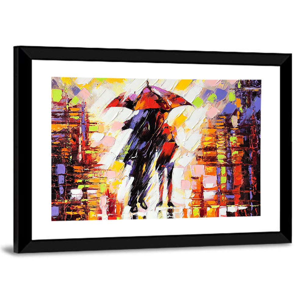 Couple Under Red Umbrella Wall Art