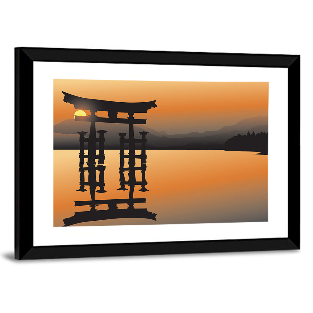 Asian Lake With Sunset Wall Art