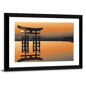 Asian Lake With Sunset Wall Art