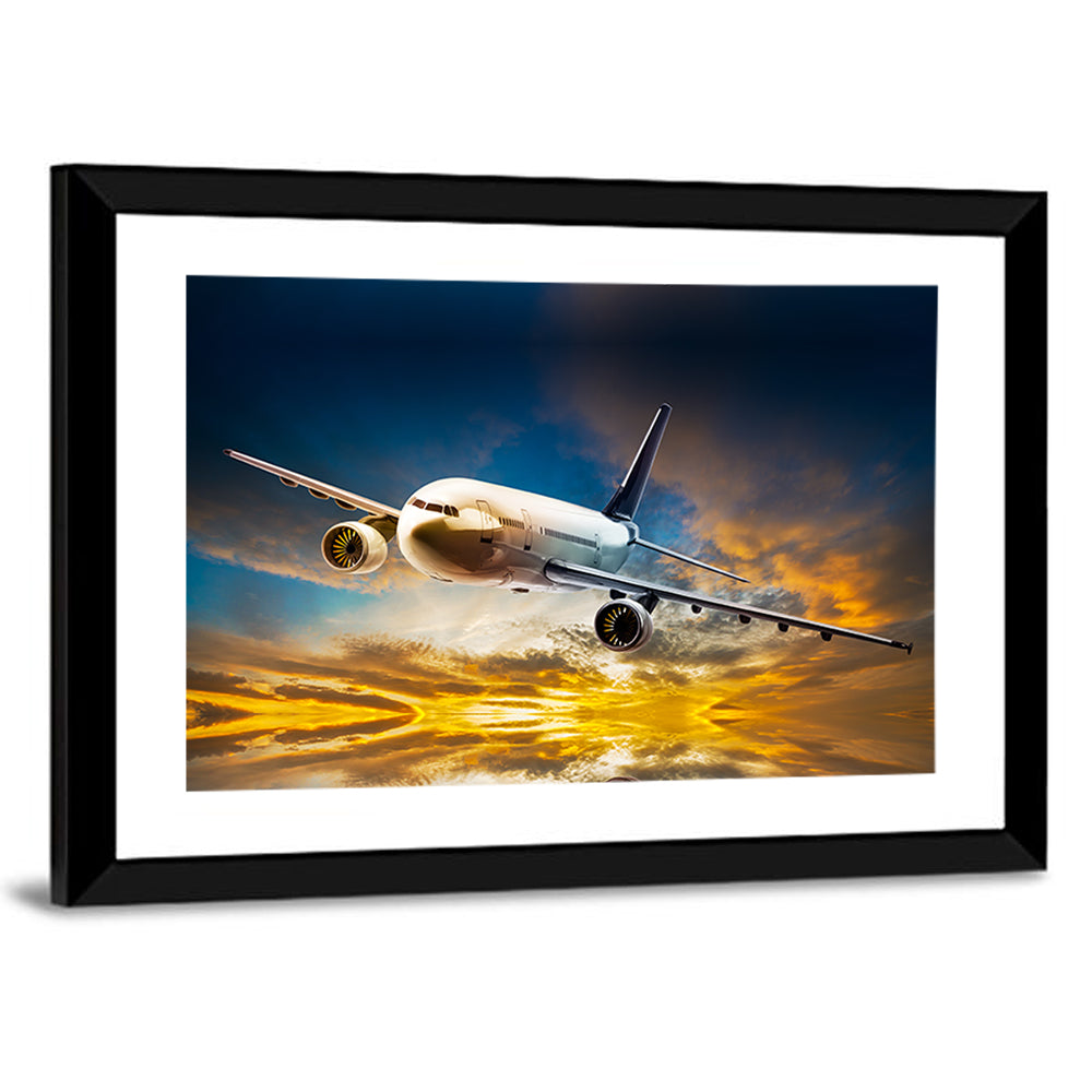 Jet Over Golden Cloudscape Wall Art