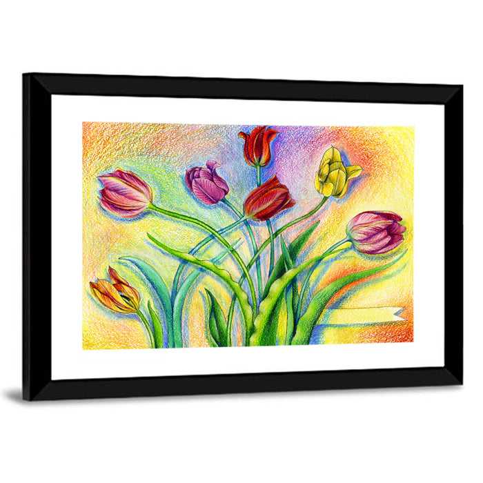 Colored Pencil Tulips Wall Art as a framed print