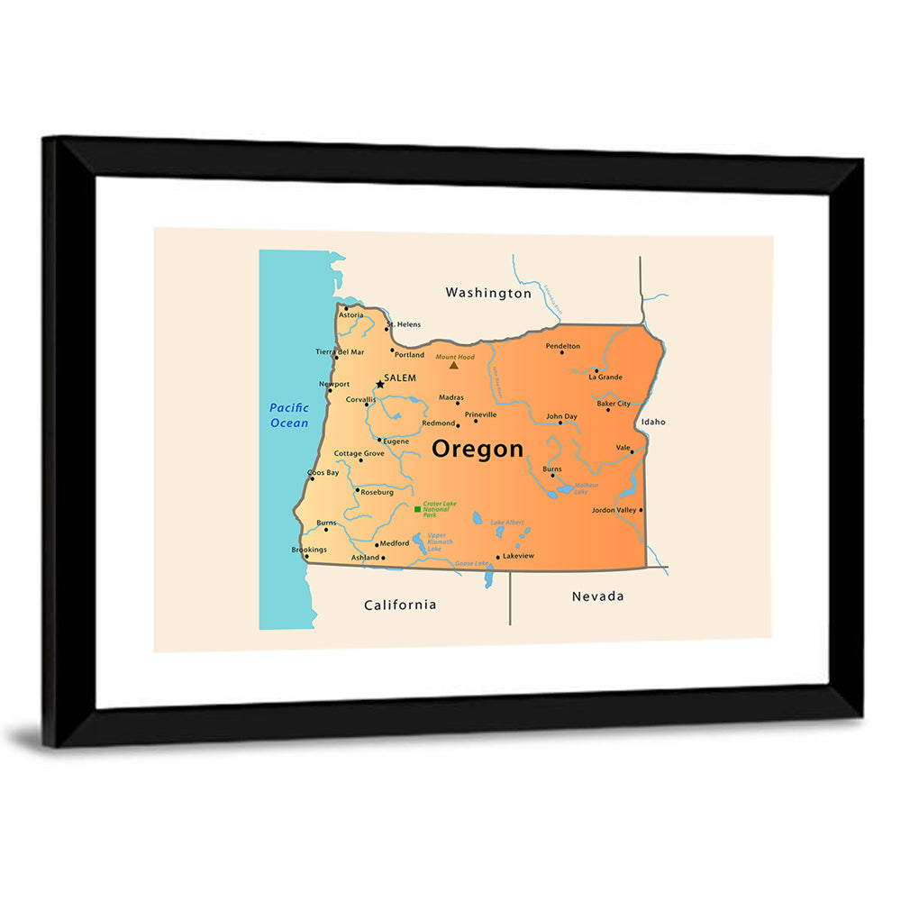 Oregon State Map Wall Art