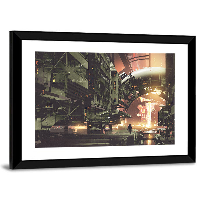 Cyberpunk City Wall Art as a framed print