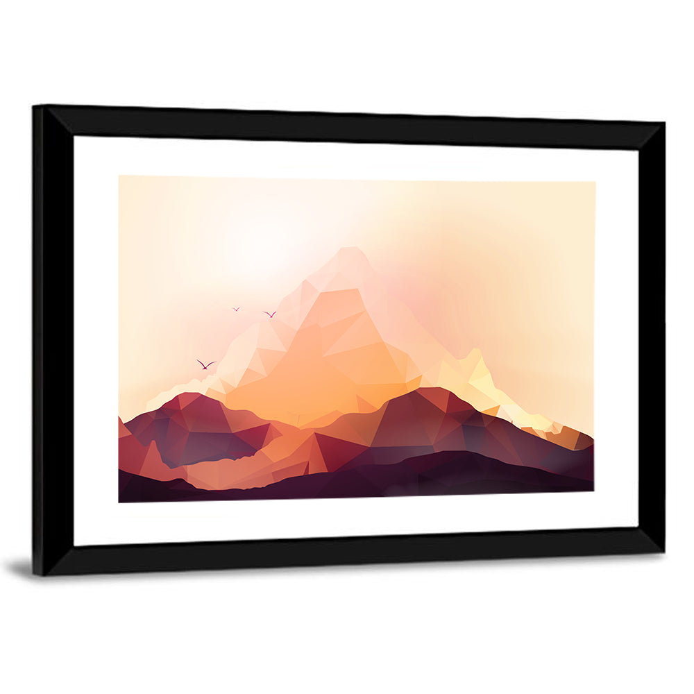 Geometric Mountain Sunset Illustration Wall Art