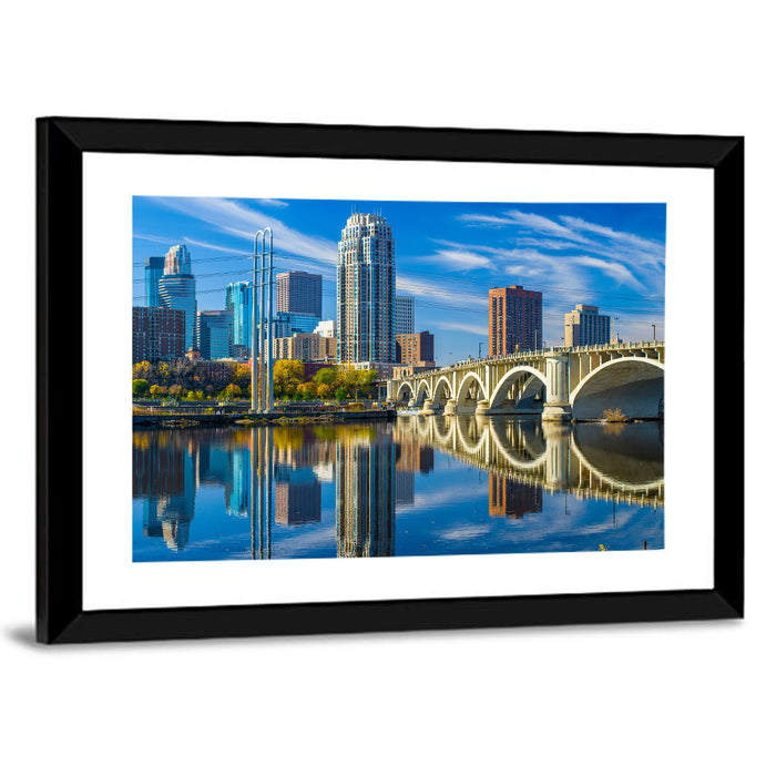Minneapolis Skyline with Third Avenue Bridge Wall Art as a framed print
