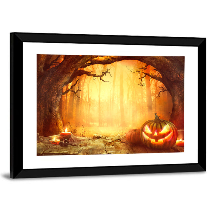 Halloween Jack O'lantern in Dark Forest Wall Art