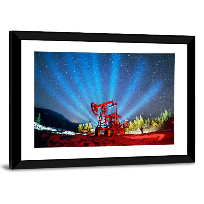 Starry Night Oil Pump Jack Wall Art as a framed print