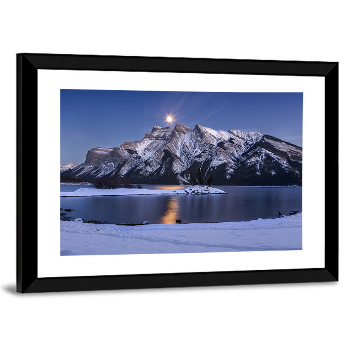 Moonlit Lake Minnewanka Wall Art as a framed print
