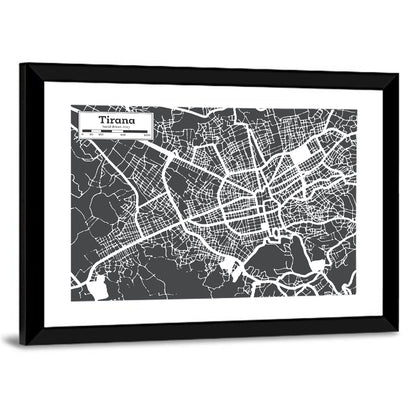 Tirana City Map Albania Wall Art