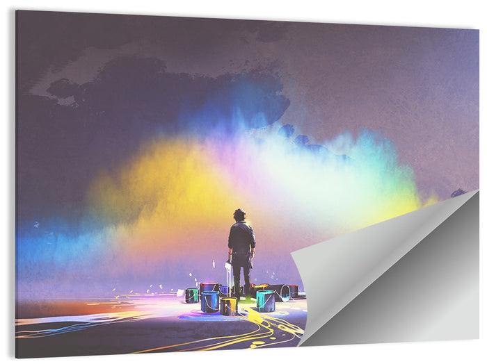 Silhouette with Paint Buckets and Rainbow Light Wall Art as a poster print
