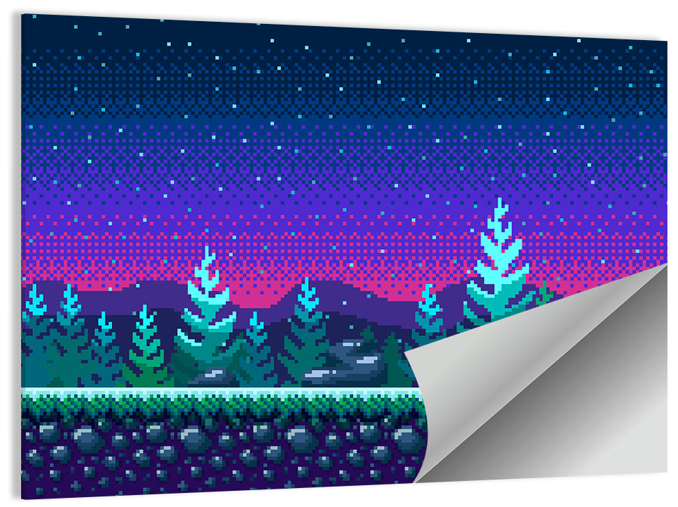 Starlit Pixel Forest Wall Art