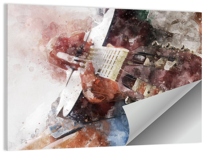Acoustic Guitar Close Up Watercolor Wall Art as a poster print
