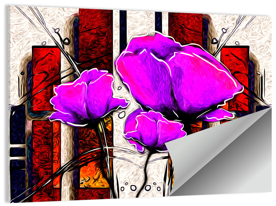 Purple Poppies Illustration Wall Art
